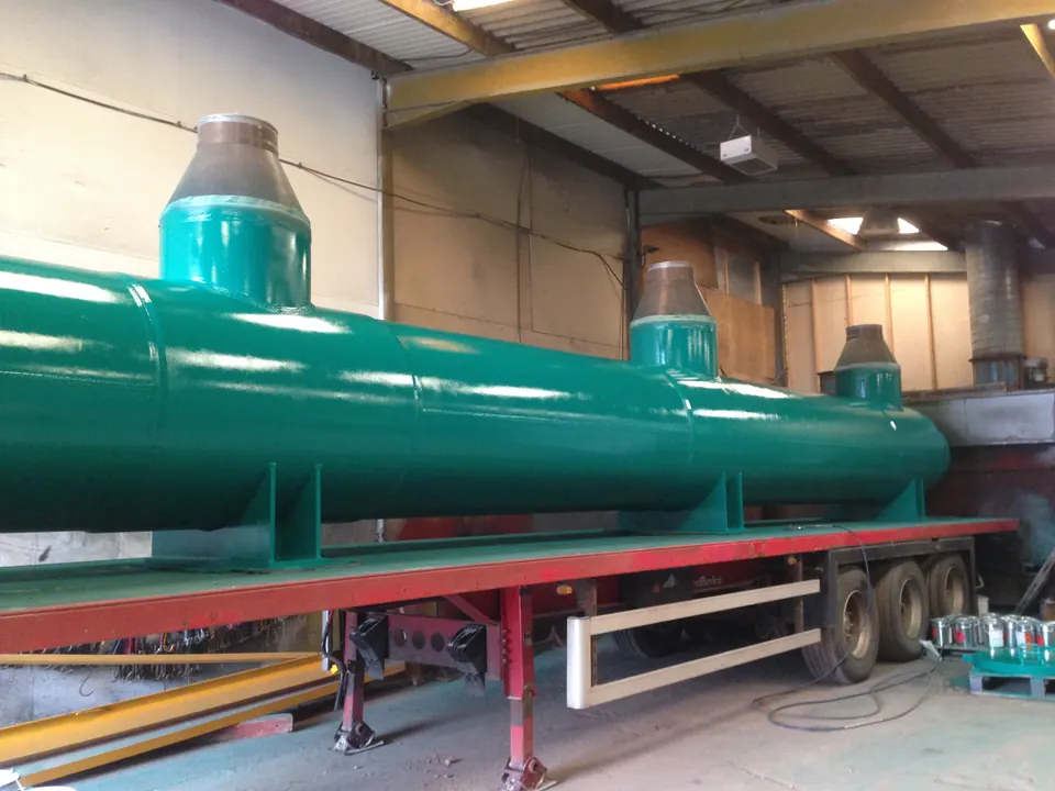 Petrochemical cold collector on a trailer after blasting and coating